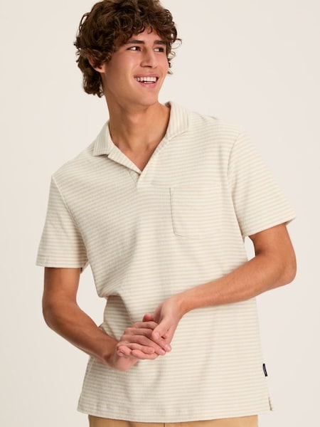 Towelling Cream Striped Polo Shirt (N52500) | £49.95