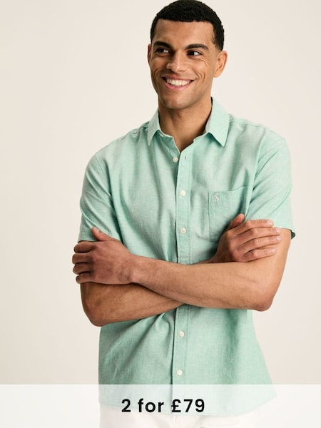 Linen Blend Green Plain Short Sleeve Shirt (N52516) | £44.95