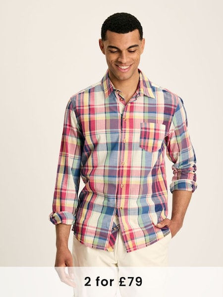 Madras Blue/Pink Long Sleeve Cotton Check Shirt (N52519) | £49.95