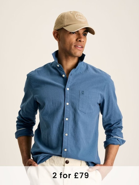 Linen Blend Blue Plain Long Sleeve Shirt (N52521) | £49.95