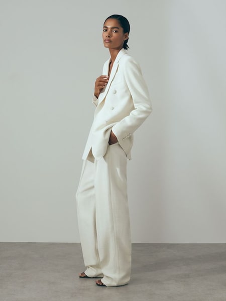 Atelier Italian Double Breasted Textured Suit: Blazer with Silk in White (N53964) | £595