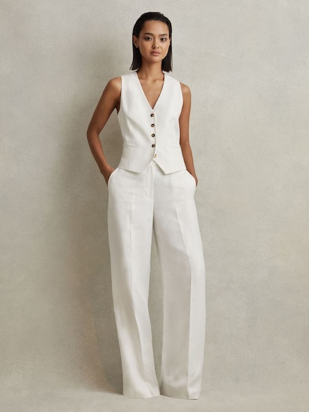 Viscose-Linen Wide Leg Suit Trousers in White (N54011) | £188