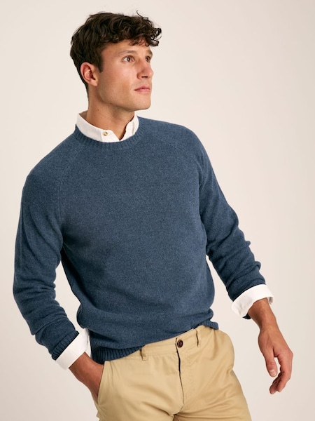 Rowley Navy Lambswool Crew Neck Knitted Jumper (N55661) | £79.95