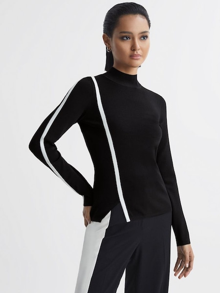 Contrast Stripe Long Sleeve Top in Black/White (N57490) | £88