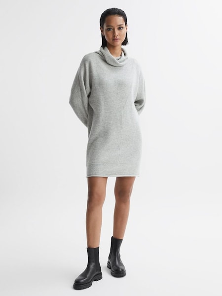 Oversized Wool Blend Cowl Neck Mini Dress in Soft Grey (N57617) | £98
