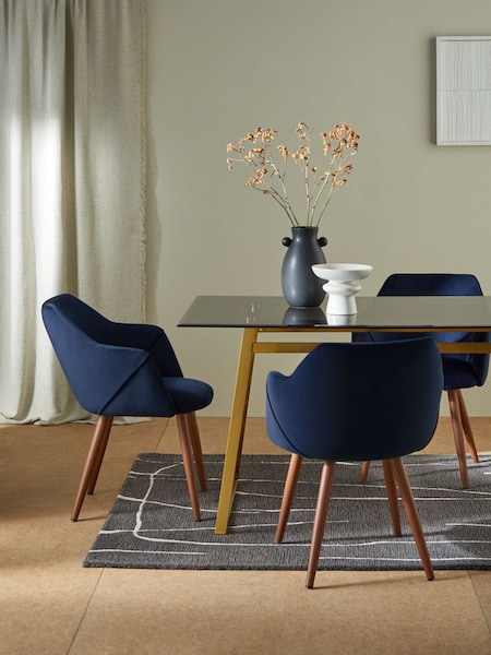 Set of 2 Lule Arm Dining Chairs in Dark Blue and Walnut Legs (N57625) | £299