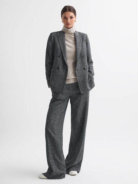 Relaxed Fit Textured Double Breasted Suit Blazer in Grey (N57728) | £328
