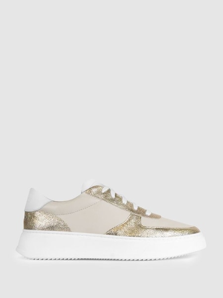 Unseen Footwear Leather Marais Trainers in White/Gold (N69201) | £235