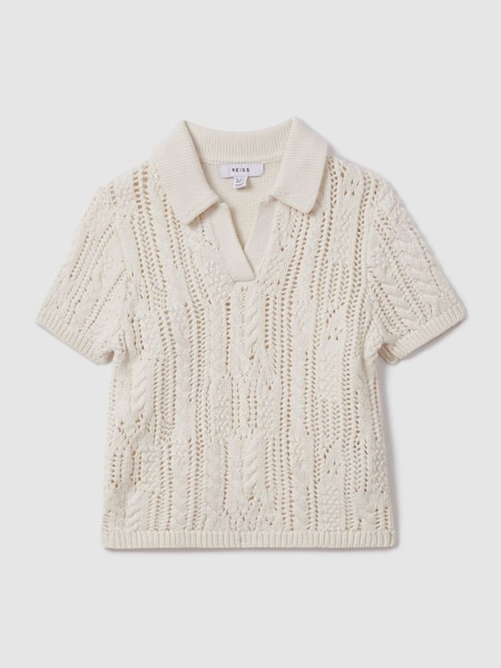 Teen Crochet Open Collar Polo Shirt in Ecru (N69216) | £43