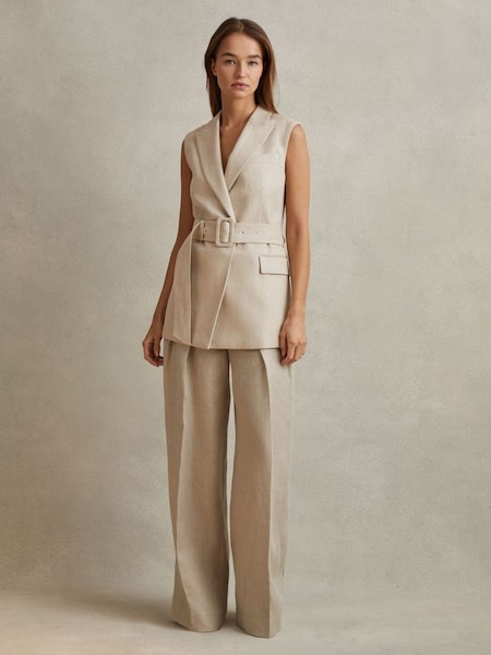 Linen Belted Waistcoat in Natural (N69358) | £198