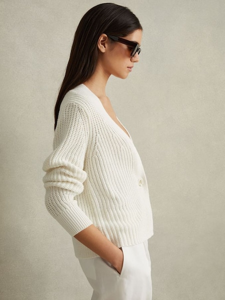 Cotton Blend Knitted Cardigan in Ivory (N69366) | £148