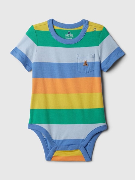 Blue, Orange & Yellow Brannan Bear Stripe Pocket Short Sleeve Bodysuit (Newborn-24mths) (N71468) | £8