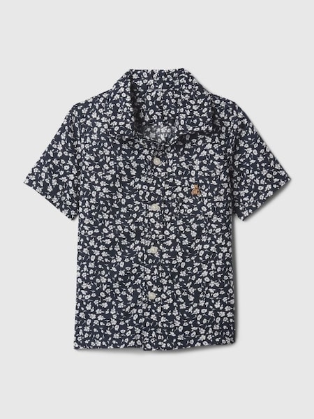 Navy/Blue Brannan Bear Short Sleeve Print Linen Cotton Baby Shirt (12mths-5yrs) (N71469) | £15