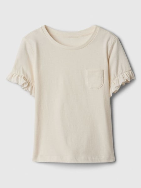 Cream Ruffle Short Sleeve Crew Neck Pocket T-Shirt (Newborn-5yrs) (N71470) | £6