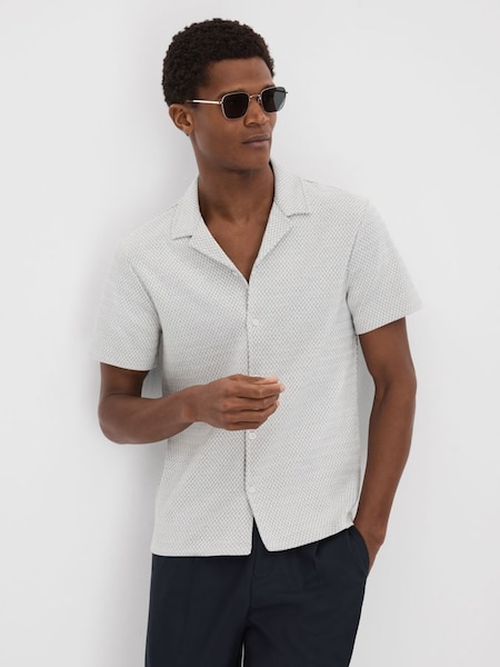 Jacquard Cuban Collar Shirt in Light Grey (N71514) | £88