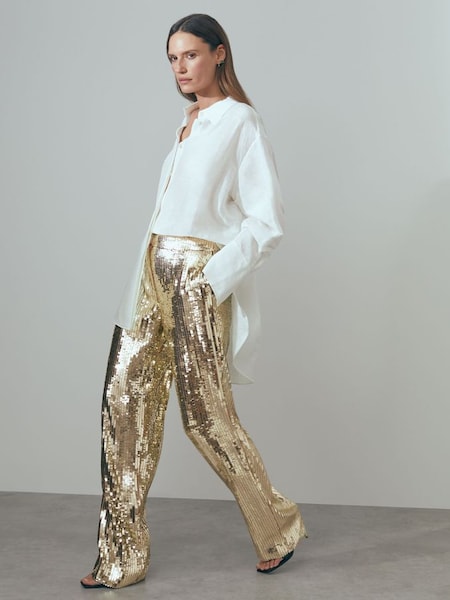 Atelier Sequin Wide Leg Trousers in Gold (N71808) | £285