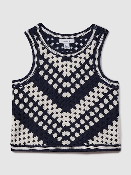 Crochet Cotton Crew Neck Vest in Ivory (N71906) | £43