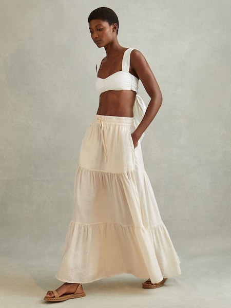 Tiered Drawstring Maxi Skirt in Neutral (N72408) | £158