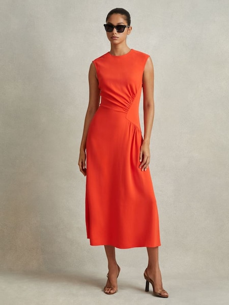 Ruched Midi Dress in Orange (N72421) | £228