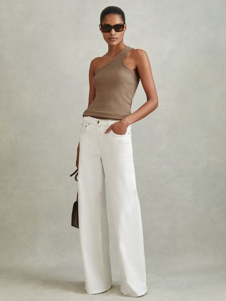 Cotton Blend One-Shoulder Top in Taupe (N72488) | £38