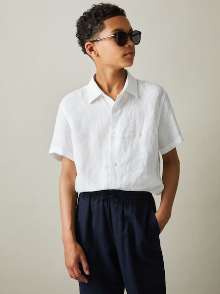 Short Sleeve Linen Shirt in White (N74071) | £38