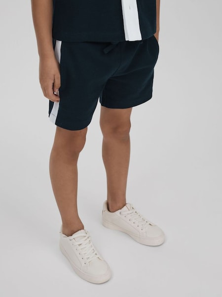 Knitted Cotton Drawstring Shorts in Navy/White (N74077) | £38
