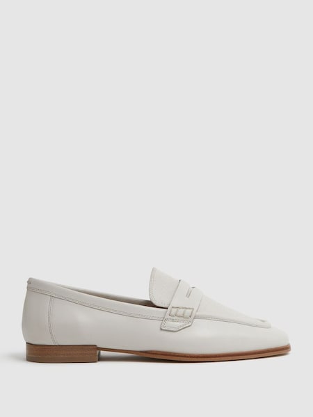 Leather-Cotton Loafers in Off White (N74095) | £158