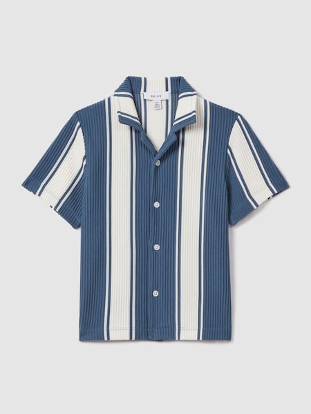 Teen Ribbed Cuban Collar Shirt in Airforce Blue/White (N74113) | £38