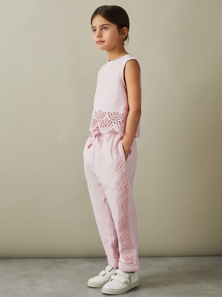 Junior Cotton Broderie Top Co-Ord in Pink (N74122) | £25