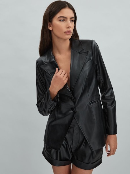 Paige Relaxed Faux Fur Leather Single Breasted Blazer in Black (N74135) | £395