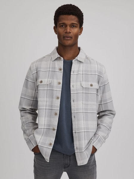 Paige Cotton Checked Overshirt in Grey (N74145) | £230