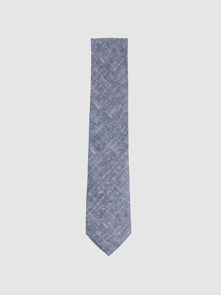Silk Polka Dot Tie in Airforce Blue Melange (N74177) | £68