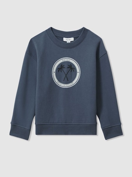 Teen Cotton Motif Crew Neck Sweatshirt in Airforce Blue (N74187) | £40