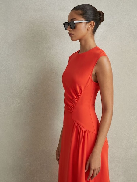 Petite Ruched Midi Dress in Orange (N74199) | £228