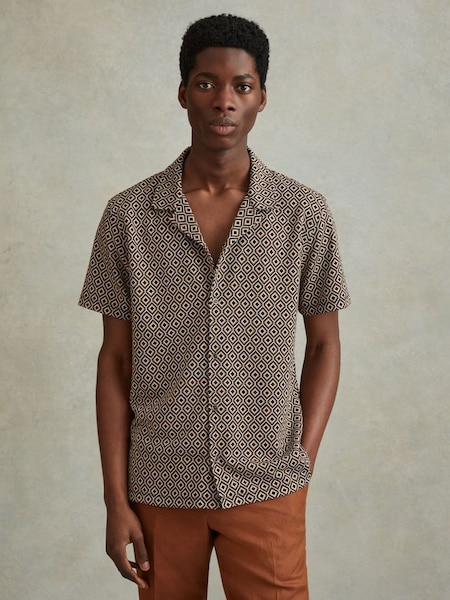 Jacquard Cuban Collar Shirt in Multi (N74221) | £88
