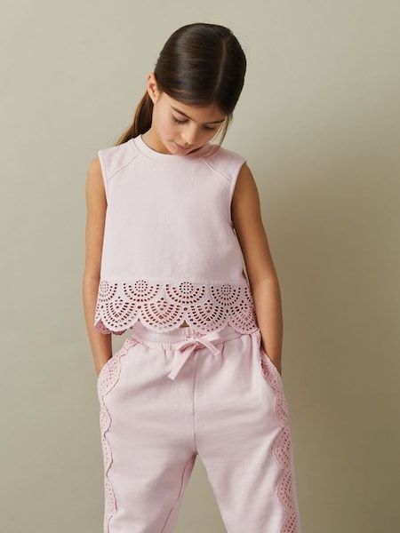 Senior Cotton Broderie Co-Ord Top in Pink (N74232) | £29