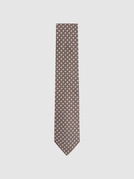 Silk Medallion Print Tie in Brown Melange (N74236) | £68