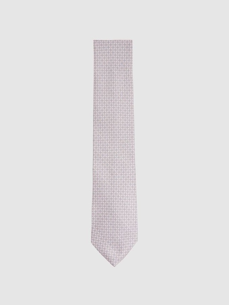Silk Geometric Print Tie in Soft Rose (N74251) | £68