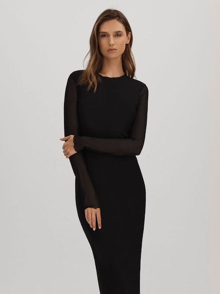 Good American Mesh Maxi Dress in Black (N74266) | £129