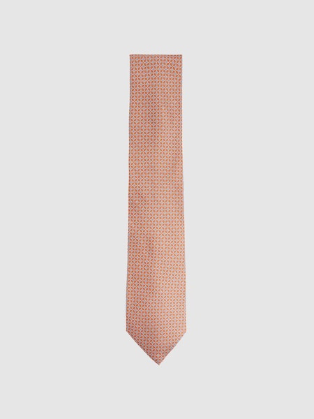 Silk Geometric Print Tie in Bright Orange (N74271) | £68