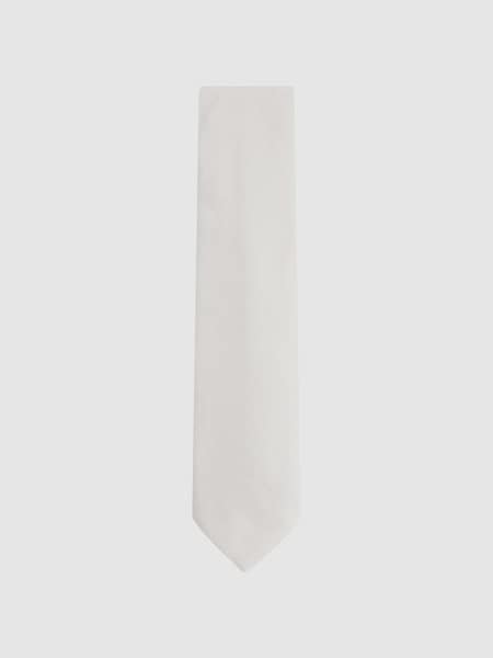 Textured Silk Blend Tie in Cream (N74281) | £68