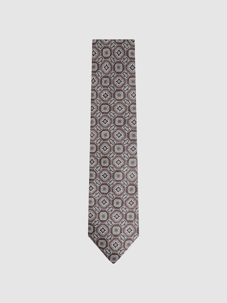 Silk Medallion Print Tie in Tobacco (N74292) | £68