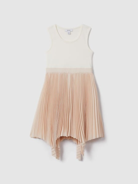 Teen Pleated Asymmetric Dress in Ecru (N74300) | £95