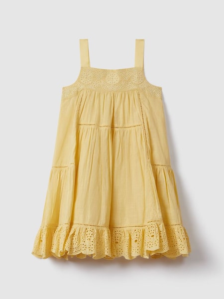 Junior Loose Cotton Broderie Dress in Yellow (N74301) | £68