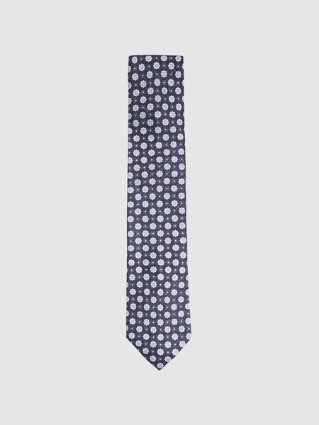Silk Floral Print Tie in Eclipse Blue (N74317) | £68