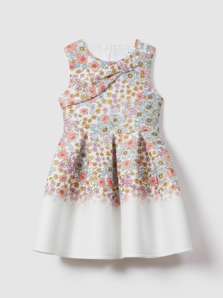 Junior Floral Scuba Bow Fit-and-Flare Dress in Pink Print (N74320) | £55