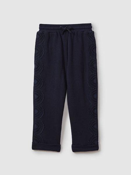 Cotton Broderie Drawstring Co-Ord Trousers in Navy (N74325) | £48
