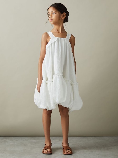 Junior Seersucker Bubble Hem Dress in Ivory (N74334) | £70