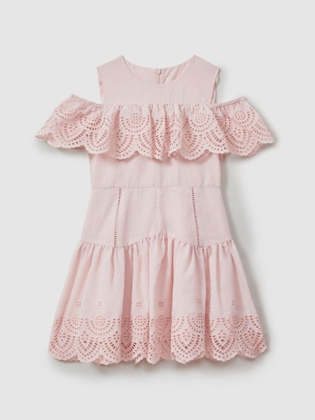 Teen Off-The-Shoulder Broderie Dress in Pink (N74383) | £78