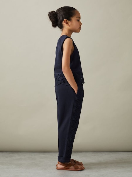 Junior Cotton Broderie Top Co-Ord in Navy (N74389) | £25
